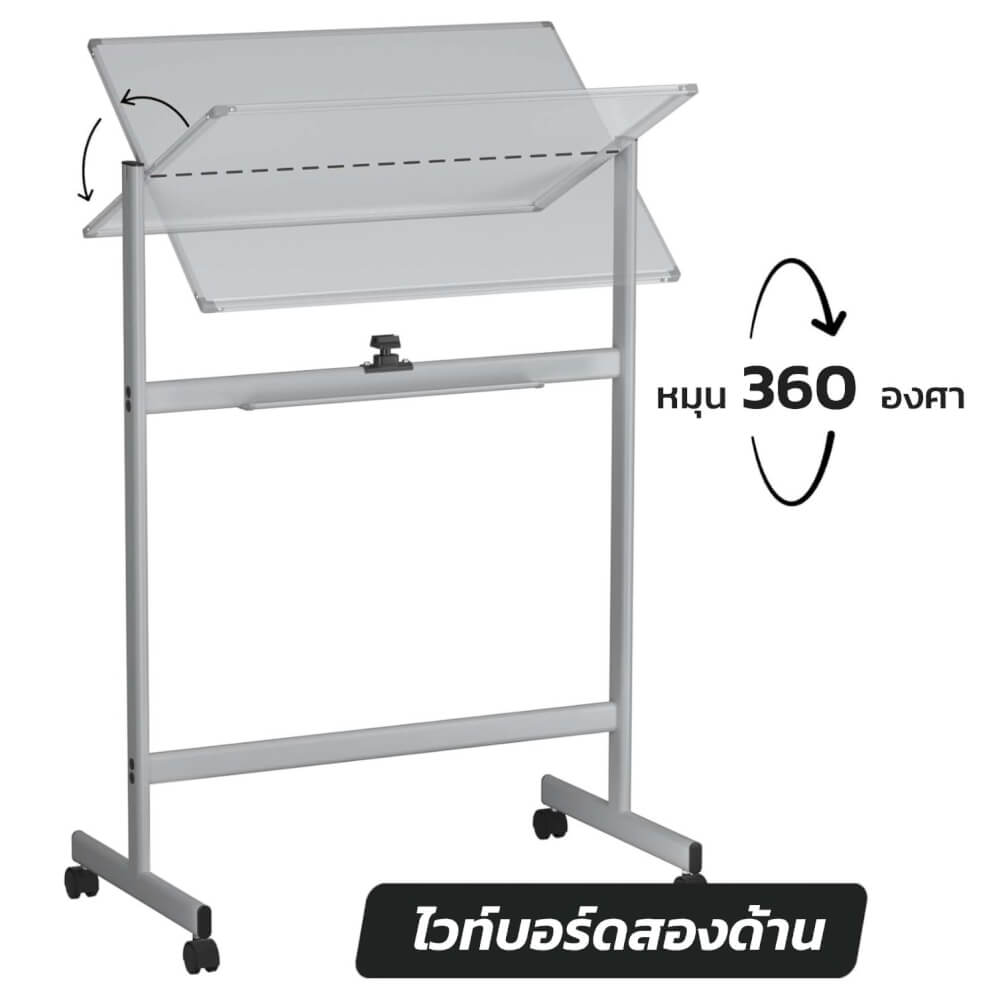 กระดานไวท์บอร์ดขาตั้ง 2 หน้า MEDILA รุ่น WB03-90-60-WH ขนาดกระดาน 90*60 ซม. พลิกกระดานในตัวได้